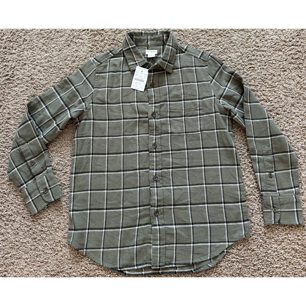 J Crew Crewcuts Shirt Boys Green Plaid Relaxed Fit Lightweight Flannel Size 8